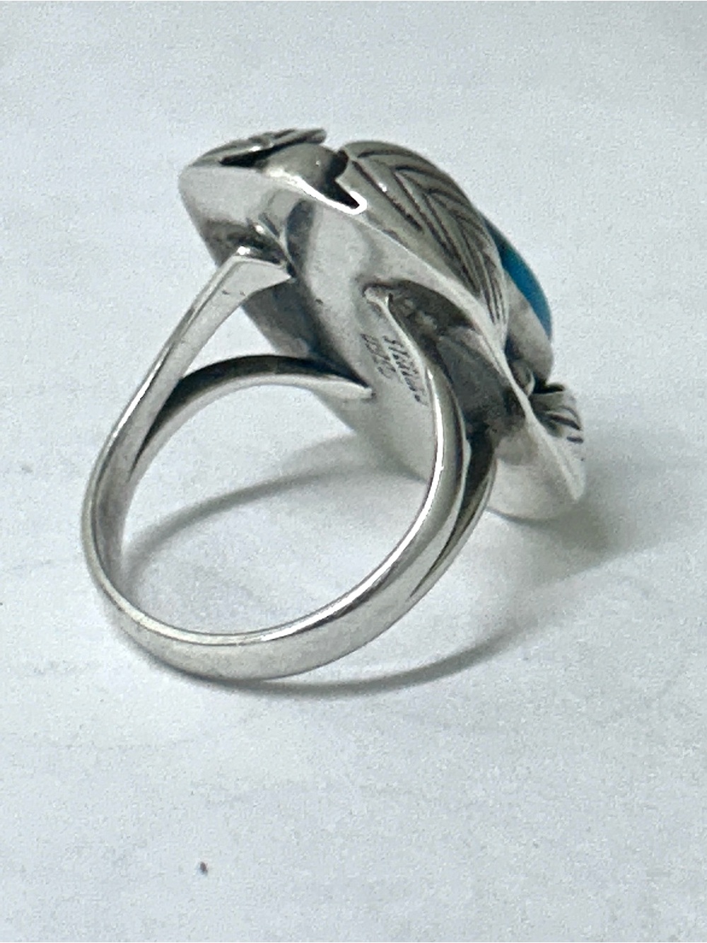 Antique Inlaid Turquoise Gemstone Sterling Silver Navajo Indian Scarab Ring - Picture 6 of 16